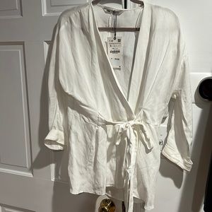 Zara Linen Wrap Blouse